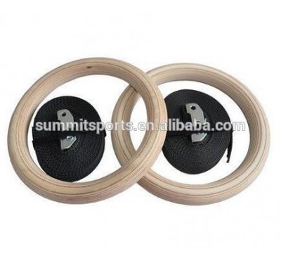 Hot Sale Wooden Fitness Gymnastic Rings with Straps for Gym Equipment